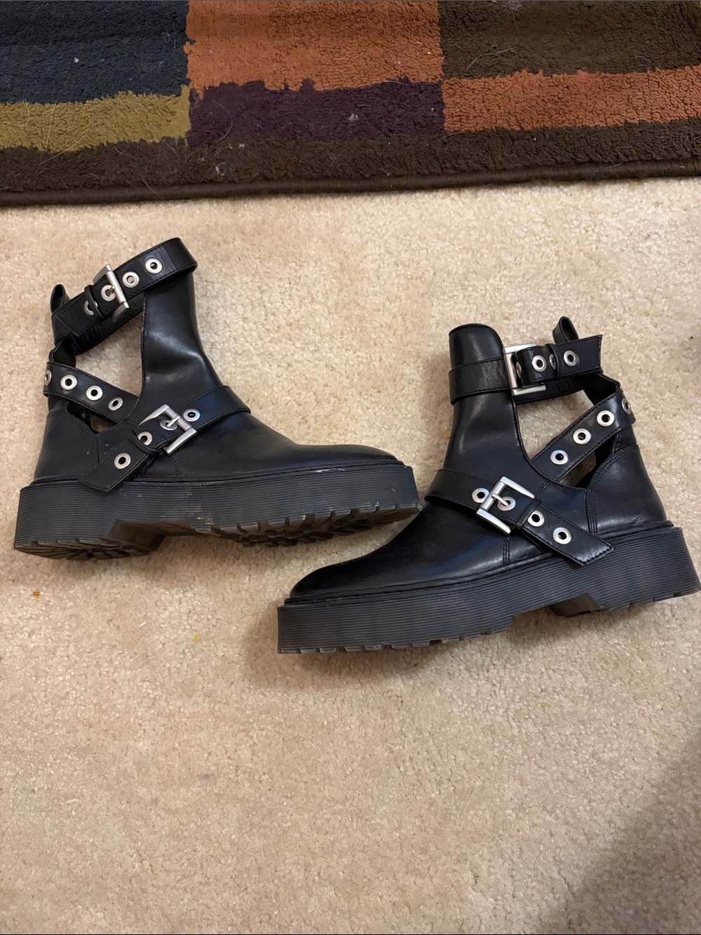 Zara Black Leather Ankle Harness Boots